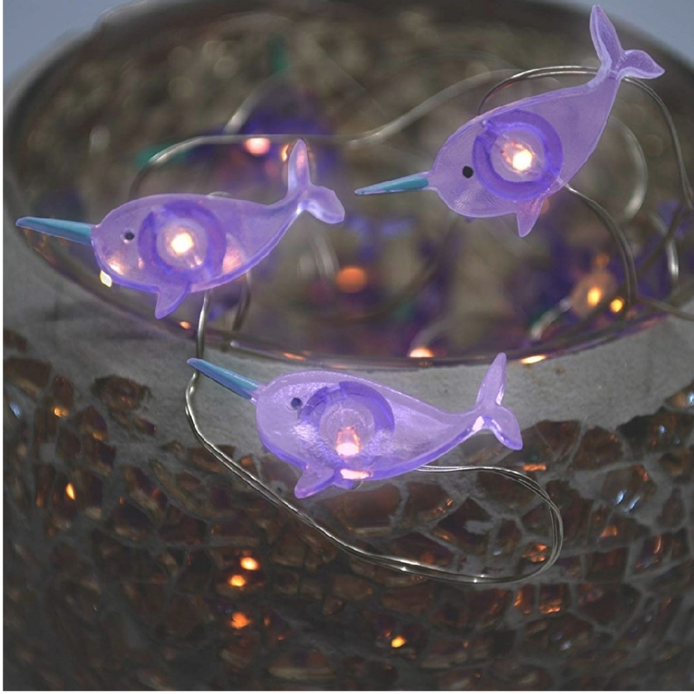 Narwhal Unicorn Whale Purple String Fairy Lights - Picture 1 of 7